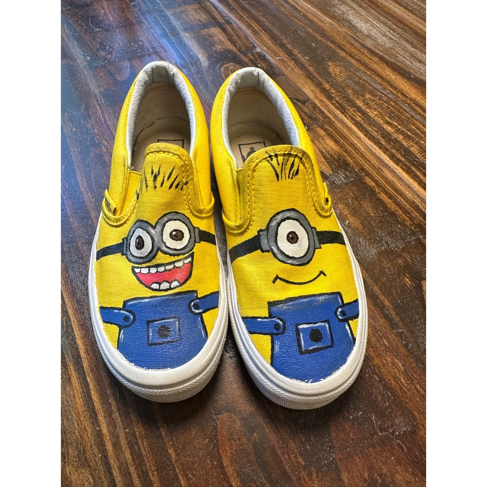 Vans Classic Slip-On Custom Minions Hand Painted Yellow Kids Shoes Size 13.0